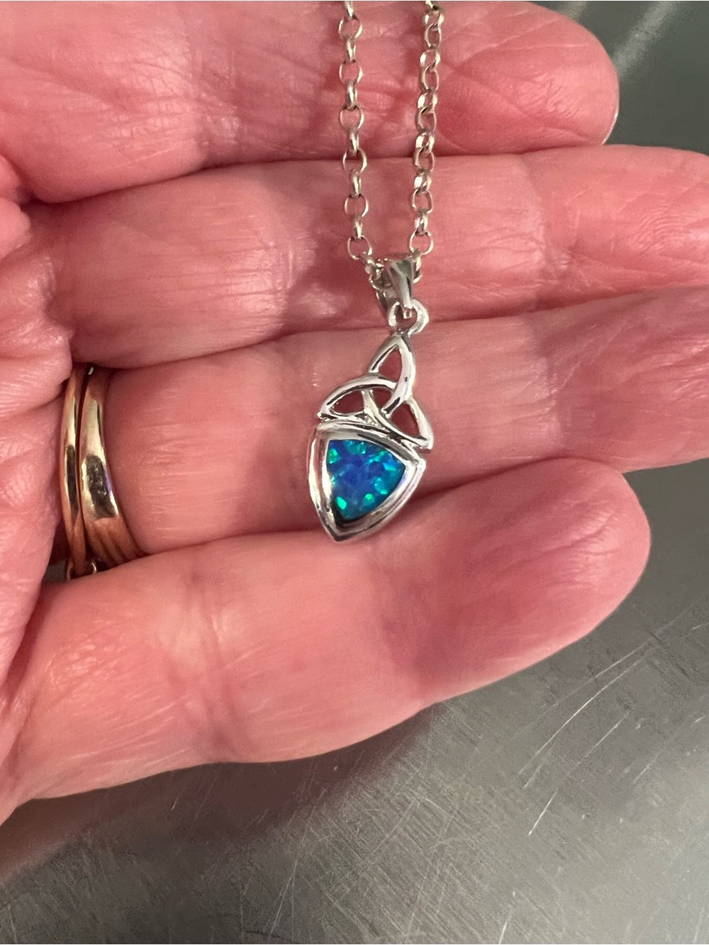 Sterling Silver Celtic Blue Opal Pendant Necklace